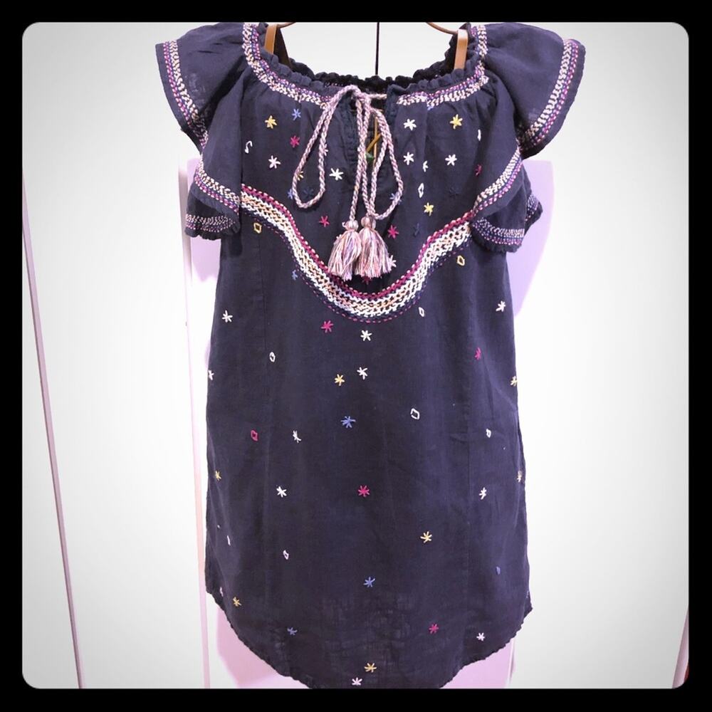 Banjara Cotton Embroidered Casual Navy Blue Boho Sheath Dress Women's Size S